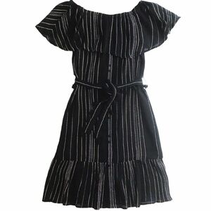 Michael Stars black Beach Stripe cotton blend off-shoulder sun dress